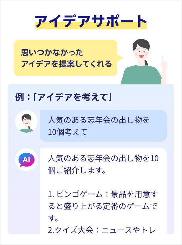 アイデアサポート 思いつかなかったアイデアを提案してくれる