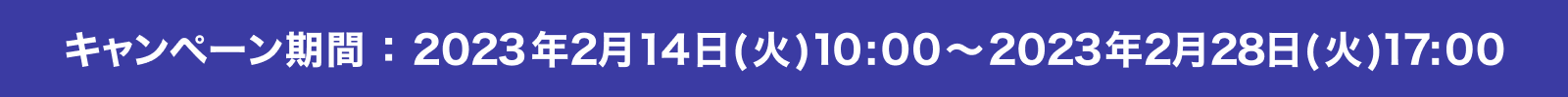 キャンペーン期間 2023年02月14日(火) 10:00~2023年02月28日(火) 17:00<