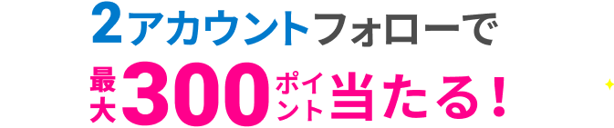 2アカウントフォローで最大300ポイント当たる！