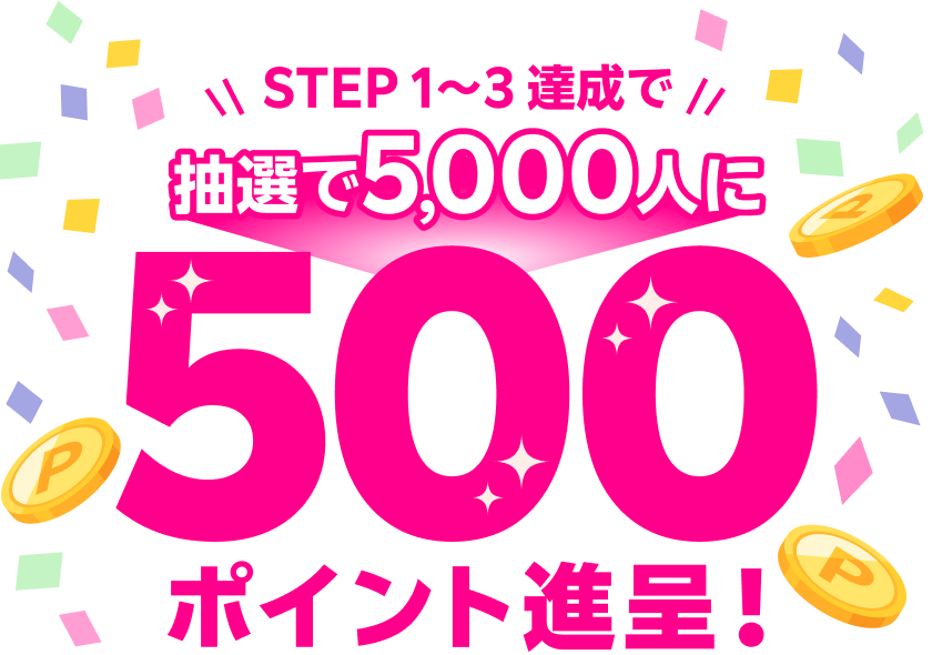 STEP1〜3達成で抽選で5,000人に500ポイント進呈!