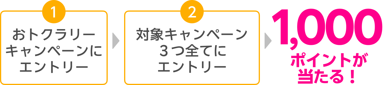 おトクラリーキャンペーンにエントリー+対象キャンペーン３つ全てにエントリー 1,000ポイントが当たる！