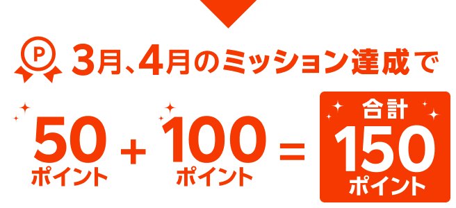 3月、4月のミッション達成で50ポイント+100ポイント=合計150ポイント