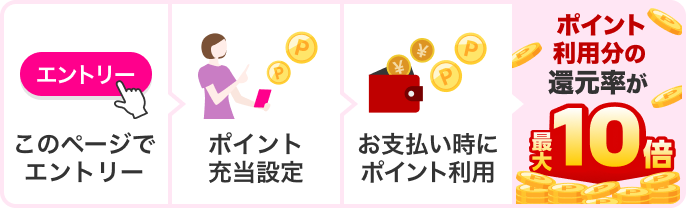 このページでエントリー ポイント充当設定 お支払い時にポイント利用 ポイント利用分の還元率が最大10倍